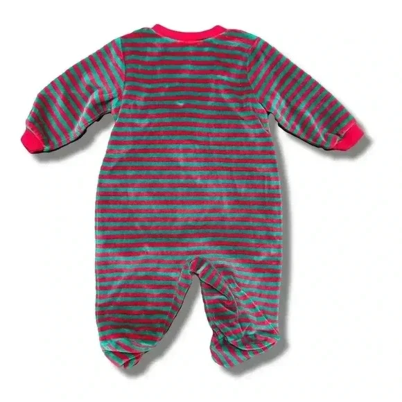 Carter's Christmas Pajamas Green/Red Striped Unisex 0-3 mo - Picture 4 of 4